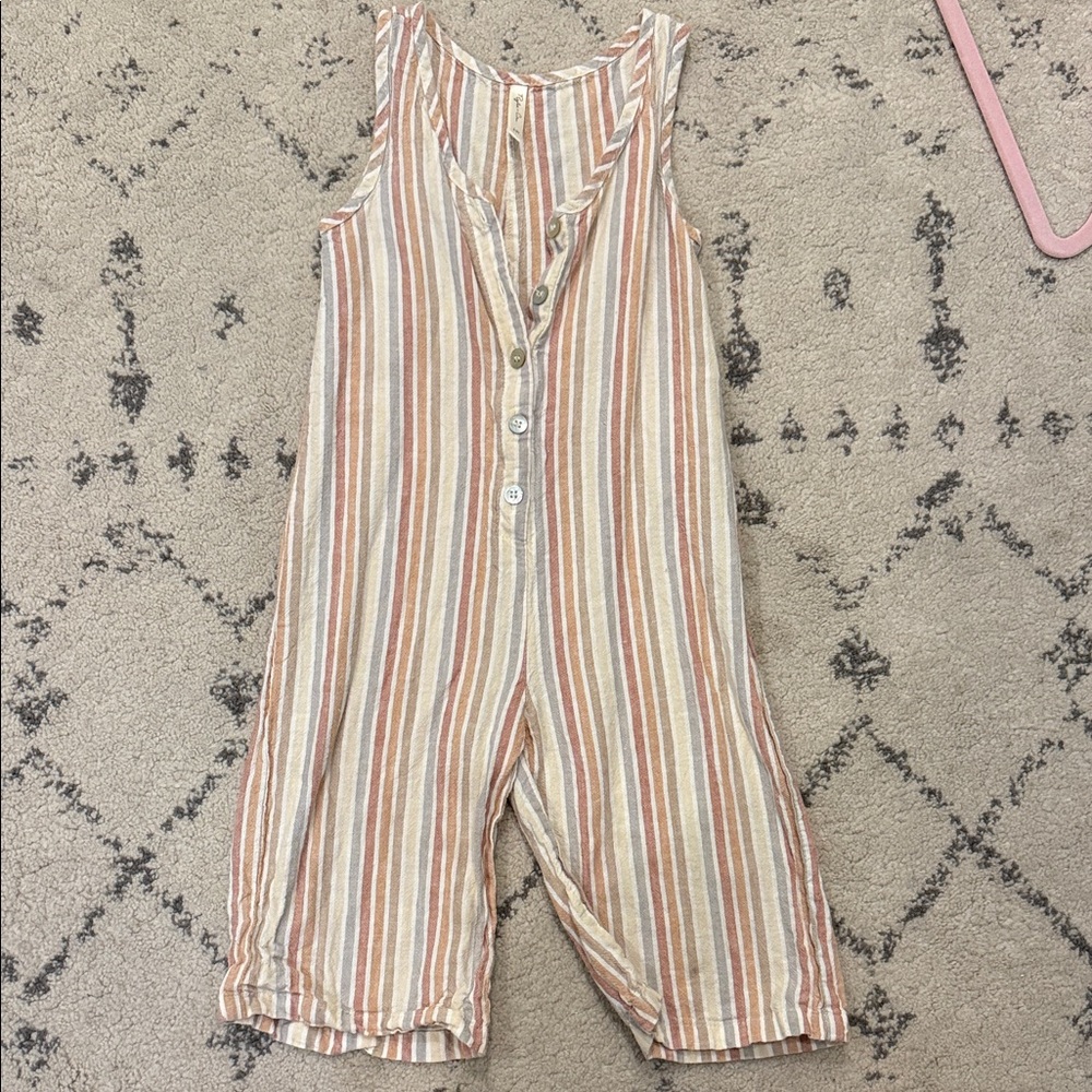 Rylee + Cru Striped Kids Jumpsuit in Cream and Tan